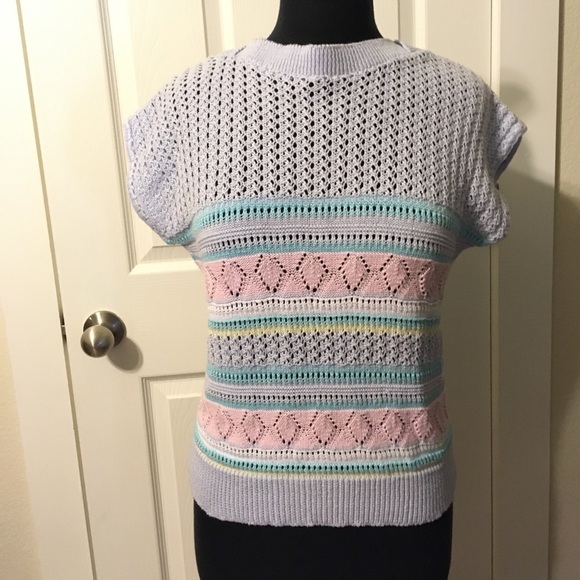 Vintage Sweaters - 80s short sleeve pastel sweater sz M